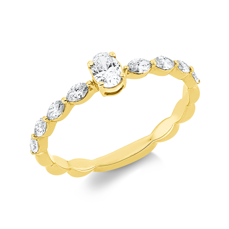 Ring 18 kt GG, 1 Oval 0,20 ct, TW-si, 8 Nav. 0,29 ct, TW-si