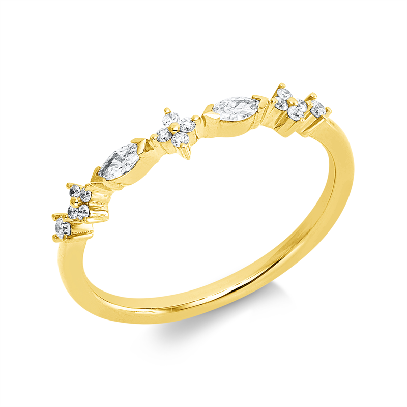 Ring 18 kt GG, 12 Brill. 0,06 ct, TW-pi, 2 Nav. 0,07 ct, TW-si, 2 Brill. 0,03 ct, TW-pi
