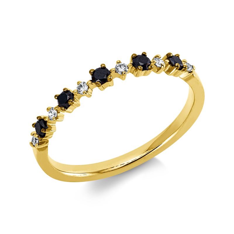 Ring 18 kt GG, Fassung teils schwarz rhodinie, 6 Brill. 0,07 ct, TW-pi, 5 Brill. 0,17 ct, schwarz