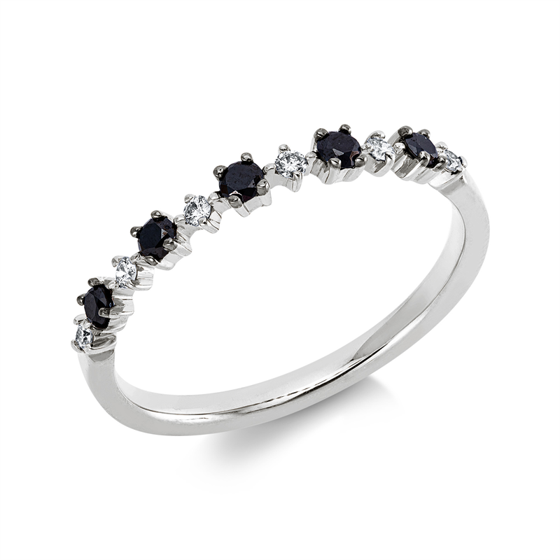 Ring 18 kt WG, Fassung schwarz rhodiniert, 6 Brill. 0,07 ct, TW-pi, 5 Brill. 0,18 ct, schwarz