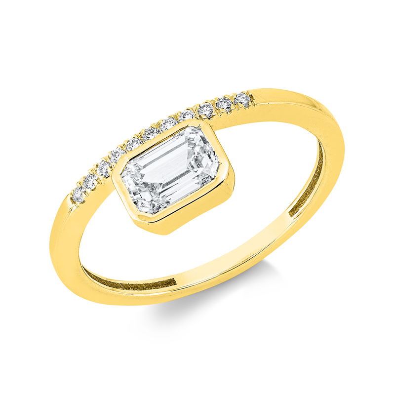 Ring 14 kt GG, 1 Sm.schliff 0,75 ct, TW-si, 11 Brill. 0,06 ct, TW-si