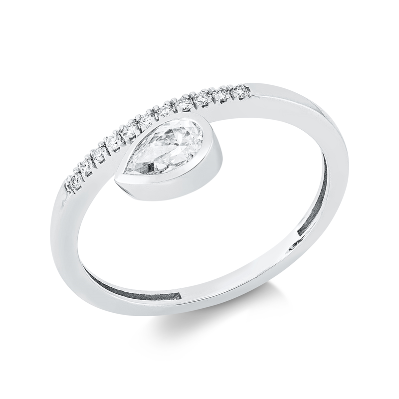 Ring 14 kt WG, 1 Tropfen 0,40 ct, TW-si, 11 Brill. 0,06 ct, TW-si
