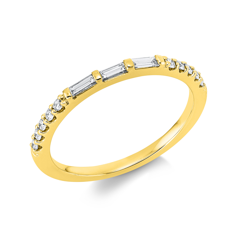 Ring 18 kt GG, 2 Bag. 0,07 ct, TW-si, 1 Bag. 0,04 ct, TW-si, 10 Brill. 0,11 ct, TW-si