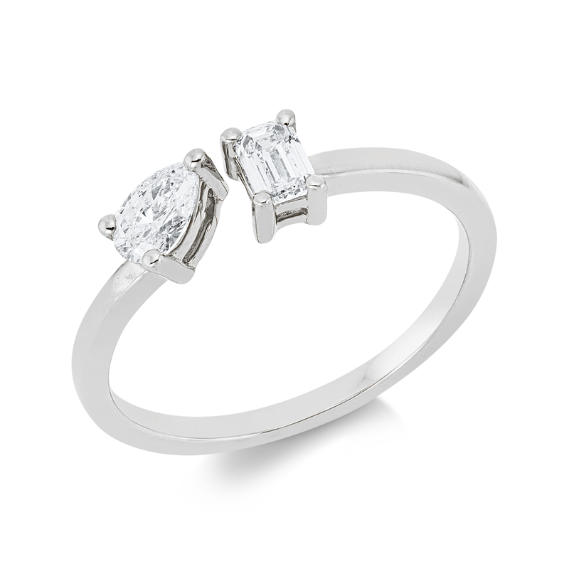 Ring 18 kt WG, 1 Sm.schliff 0,19 ct, TW-si, 1 Tropfen 0,24 ct, TW-si