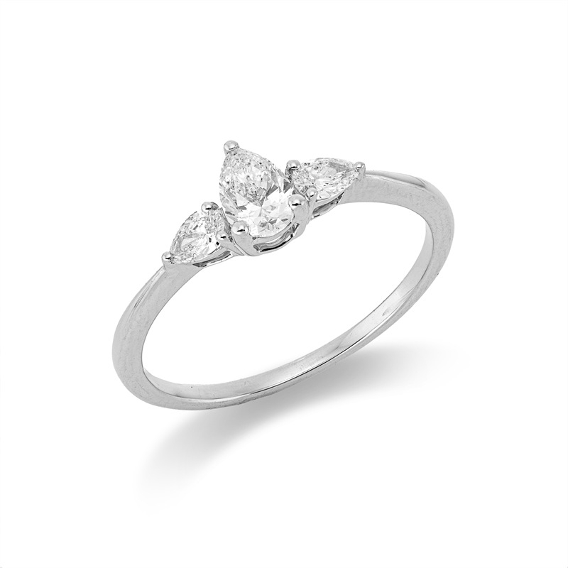 Ring 18 kt WG, 2 Tropfen 0,20 ct, TW-si, 1 Tropfen 0,28 ct, TW-si