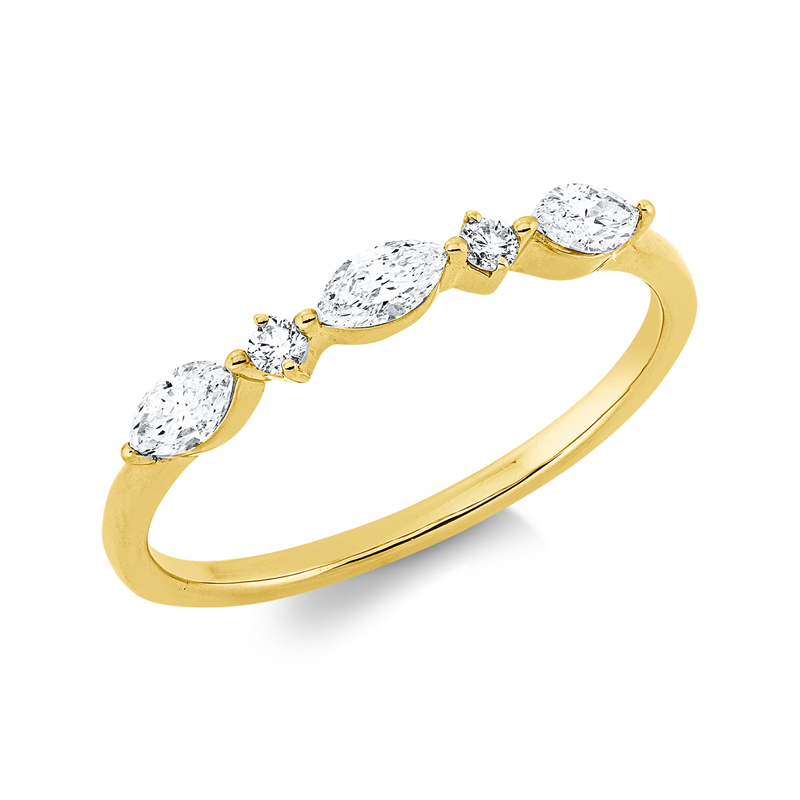 Ring 18 kt GG, 2 Brill. 0,04 ct, TW-si, 3 Nav. 0,28 ct, TW-si