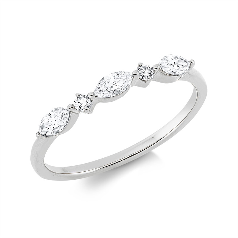 Ring 18 kt WG, 2 Brill. 0,04 ct, TW-si, 3 Nav. 0,28 ct, TW-si
