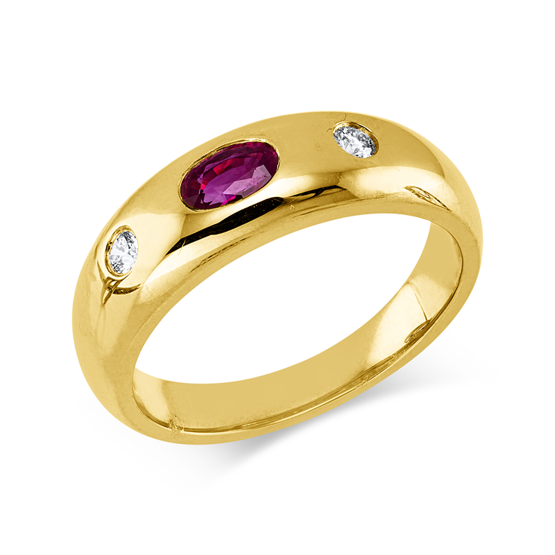 Ring 18 kt GG, 2 Brill. 0,08 ct, TW-si, 1 Rubin 0,36 ct rot