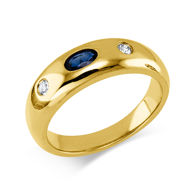 Ring 18 kt GG, 2 Brill. 0,08 ct, TW-si, 1 Saphir 0,28 ct blau