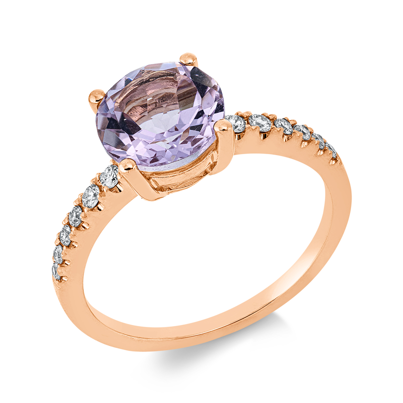 Ring 18 kt RG, 12 Brill. 0,19 ct, TW-si, 1 Amethyst 1,67 ct pink