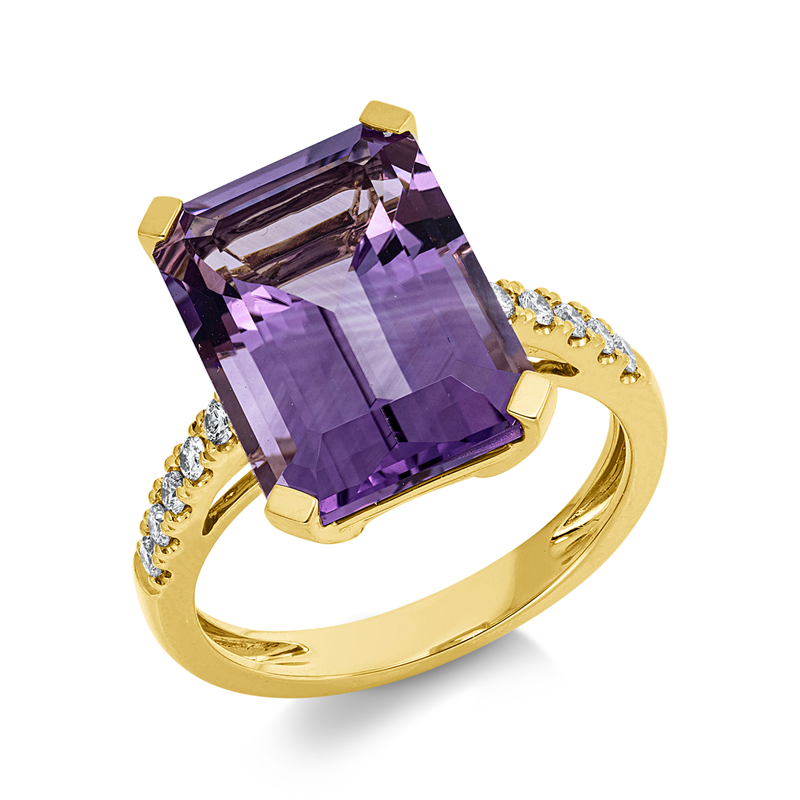 Ring 18 kt GG, 10 Brill. 0,23 ct, TW-si, 1 Amethyst 7,60 ct pink