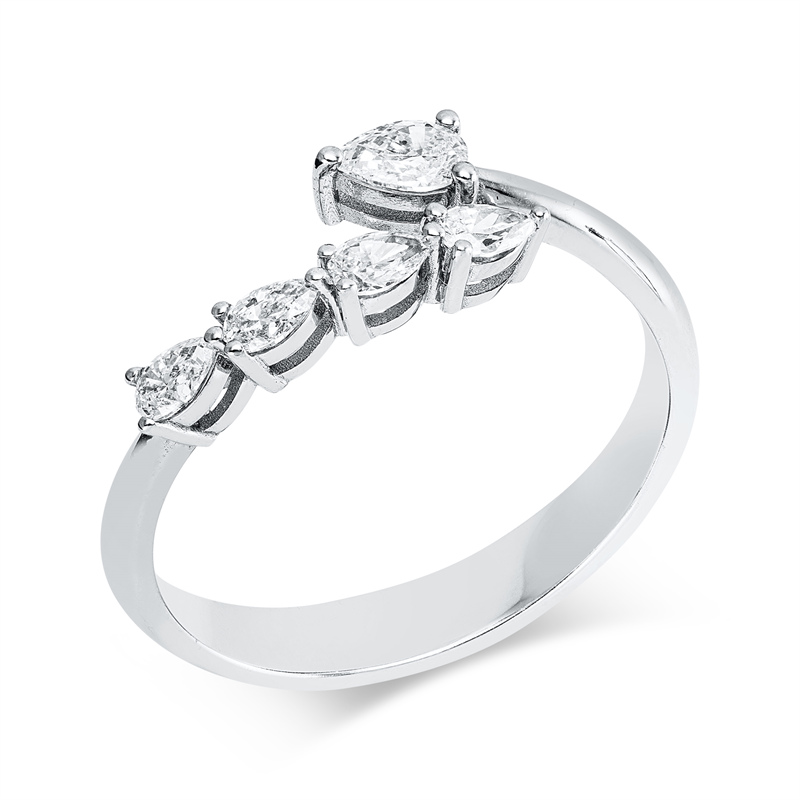 Ring 18 kt WG, 4 Tropfen 0,30 ct, F-si, 1 Tropfen 0,15 ct, F-si