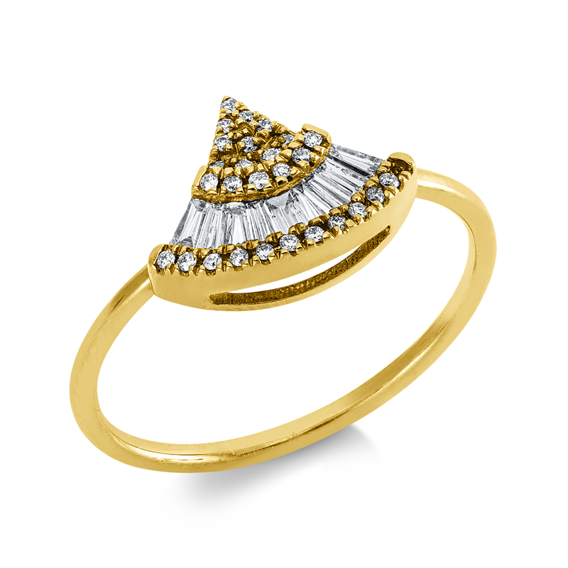 Ring 18 kt GG, 28 Brill. 0,09 ct, TW-si, 11 Trap. 0,18 ct, TW-si