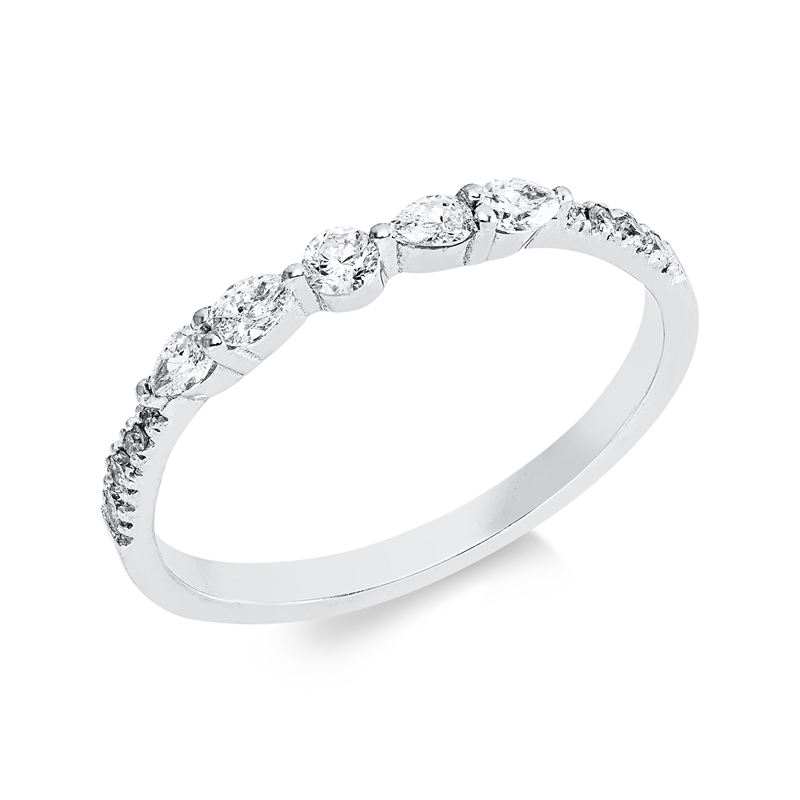 Ring 18 kt WG, 9 Brill. 0,14 ct, TW-si, 4 Tropfen 0,19 ct, TW-si