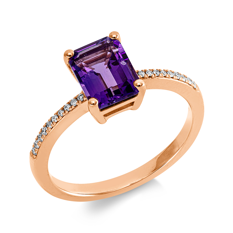 Ring 18 kt RG, 20 Brill. 0,07 ct, TW-si, 1 Amethyst 1,48 ct lila