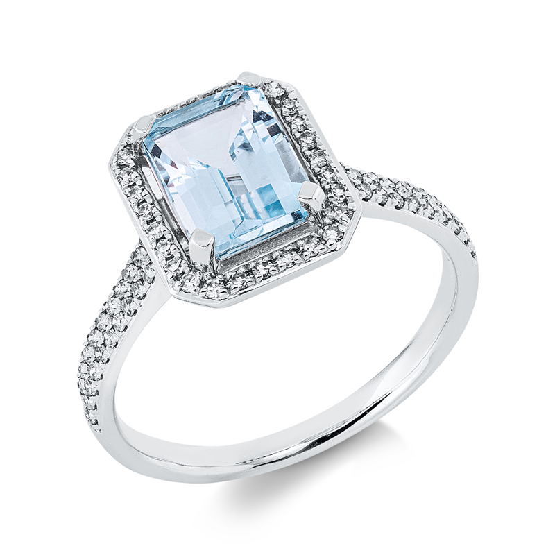Ring 18 kt WG, 72 Dia. 0,26 ct, TW-si, 1 Topas 2,06 ct sky blue