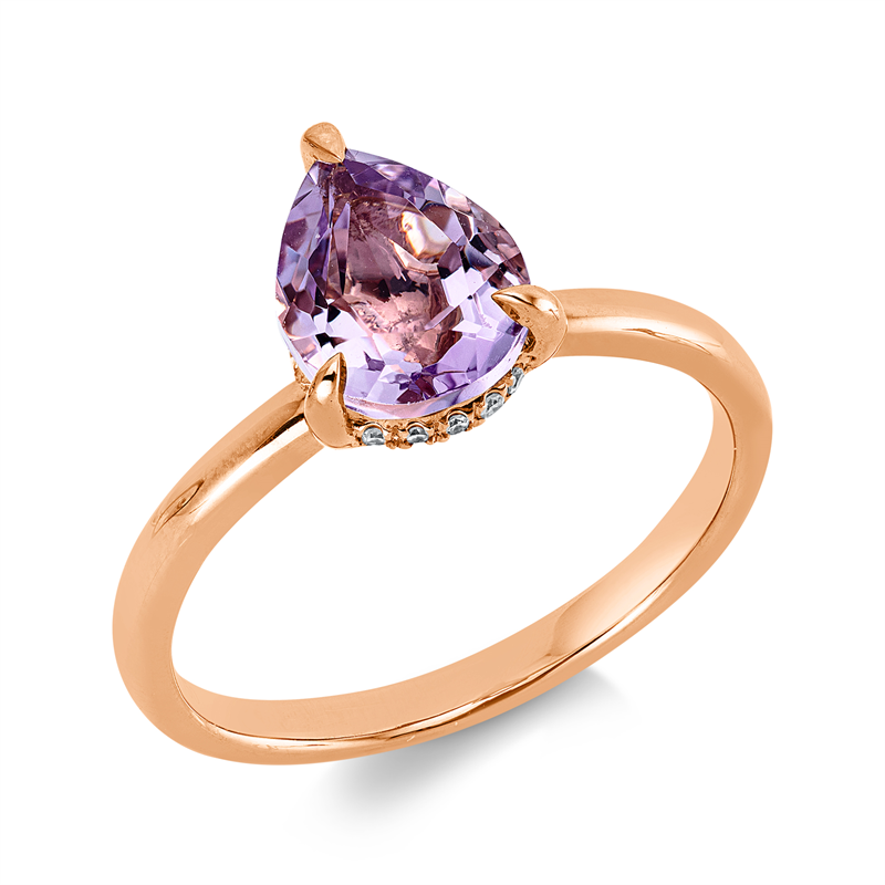 Ring 18 kt RG, 17 Brill. 0,06 ct, TW-si, 1 Amethyst 1,51 ct pink