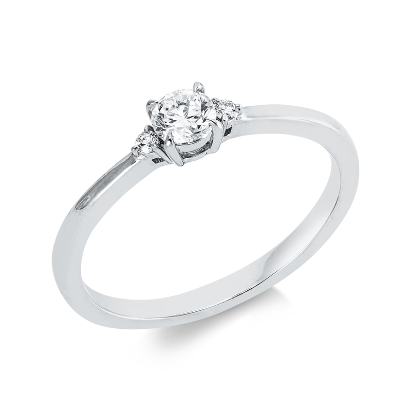 Ring 18 kt WG, 1 Brill. 0,25 ct, W-si, 2 Brill. 0,03 ct, W-si