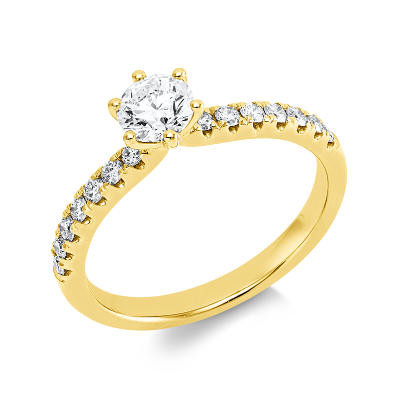 Ring 18 kt GG, GIA 5191326955, 1 Brill. 0,50 ct, W-si, 14 Brill. 0,27 ct, TW-si