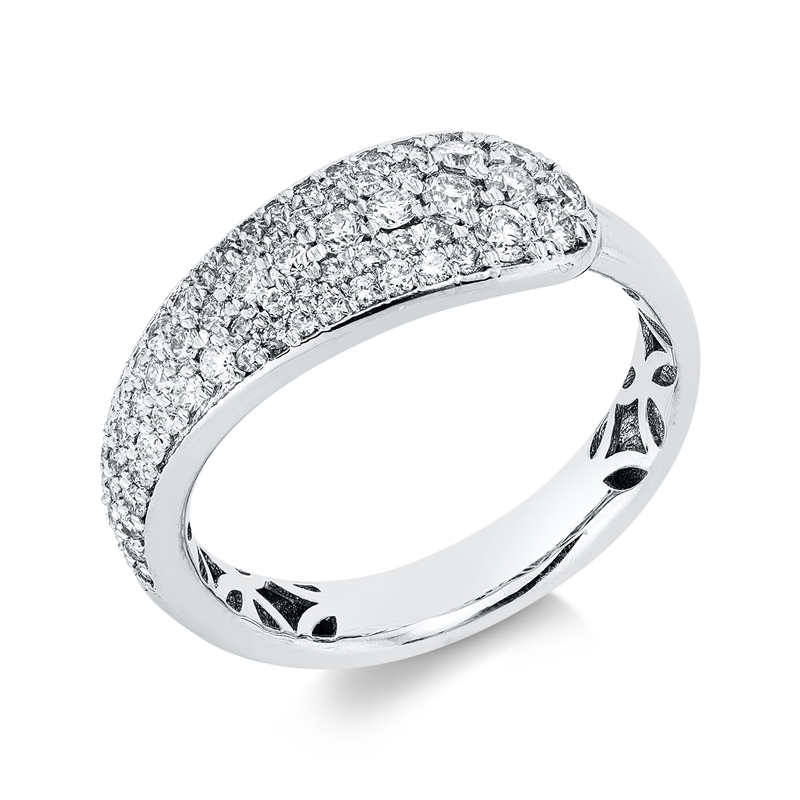 Ring 18 kt WG, 13 Brill. 0,20 ct, F-si, 4 Brill. 0,12 ct, F-si, 52 Brill. 0,28 ct, F-si