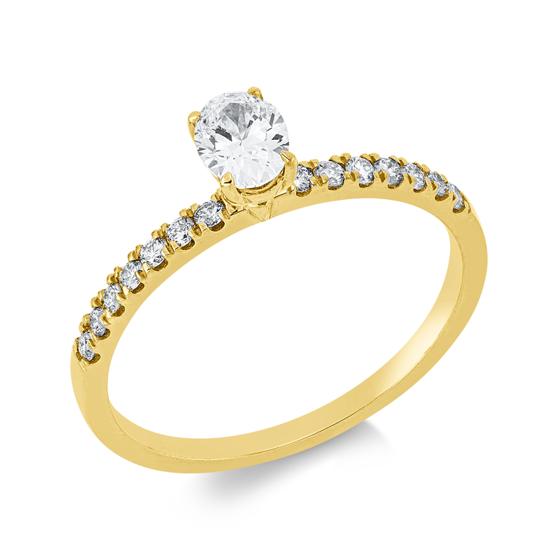 Ring 18 kt GG, 1 Oval 0,30 ct, F-vsi, 14 Brill. 0,16 ct, F-si