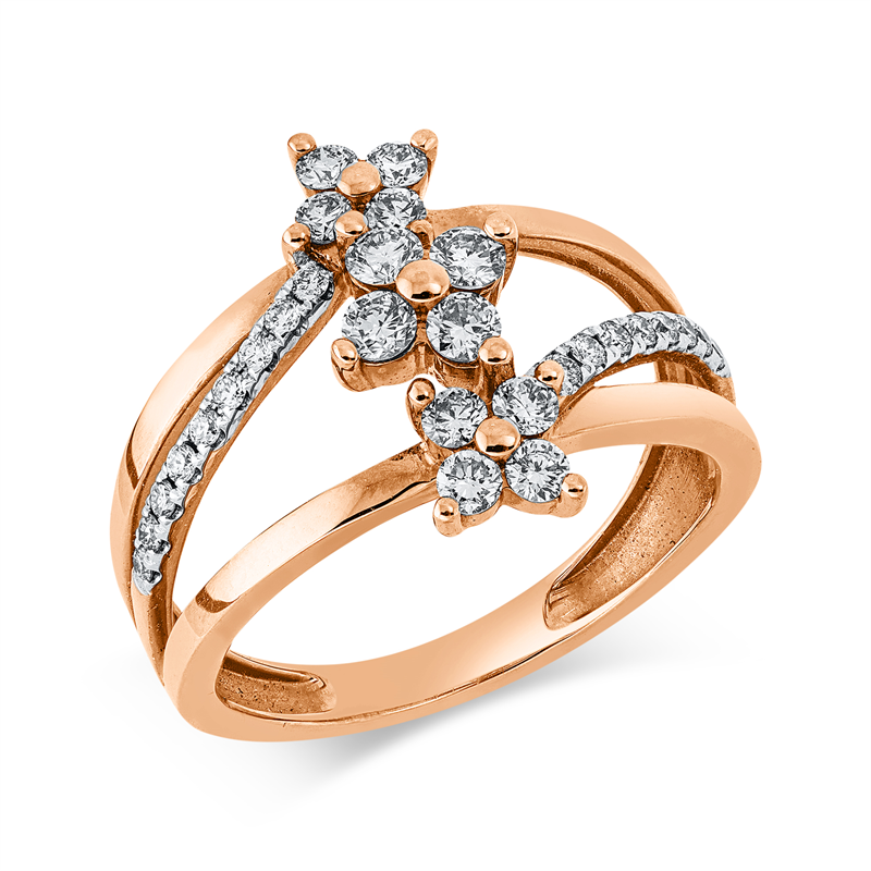 Ring 18 kt RG, Fassung rhodiniert, 29 Brill. 0,57 ct, J-vsi/si