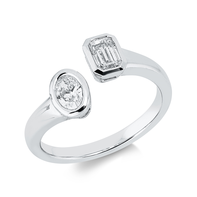 Ring 18 kt WG, 1 Oval 0,31 ct, E-si, 1 Sm.schliff 0,39 ct, TW-vsi