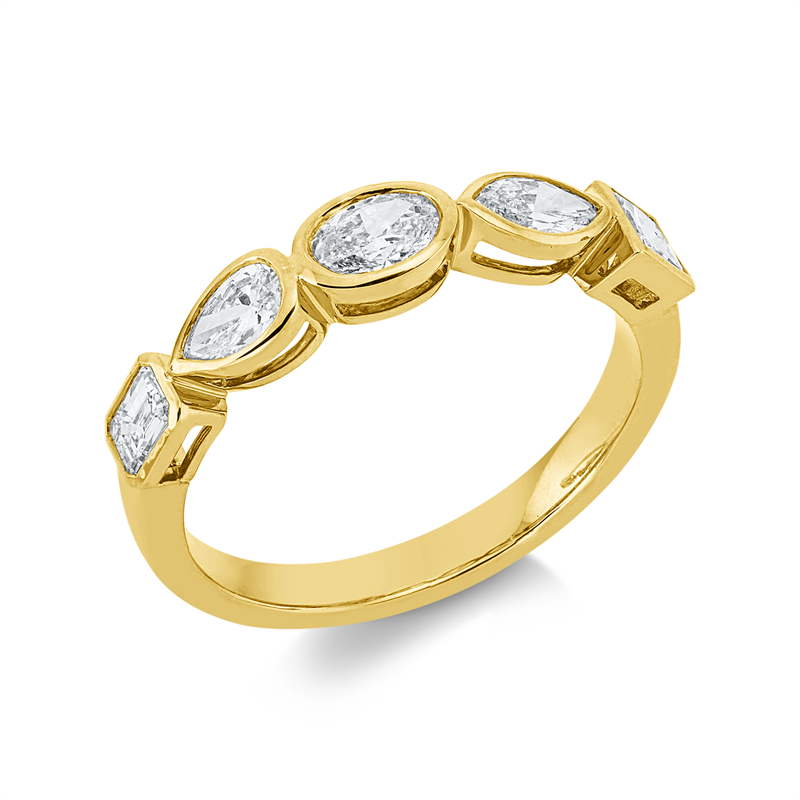 Ring 18 kt GG, 1 Princ. 0,20 ct, 1 Sm.schliff 0,19ct, 1 Nav. 0,18ct,1 Oval 0,24ct, 1 Brill. 0,19ct, TW-si