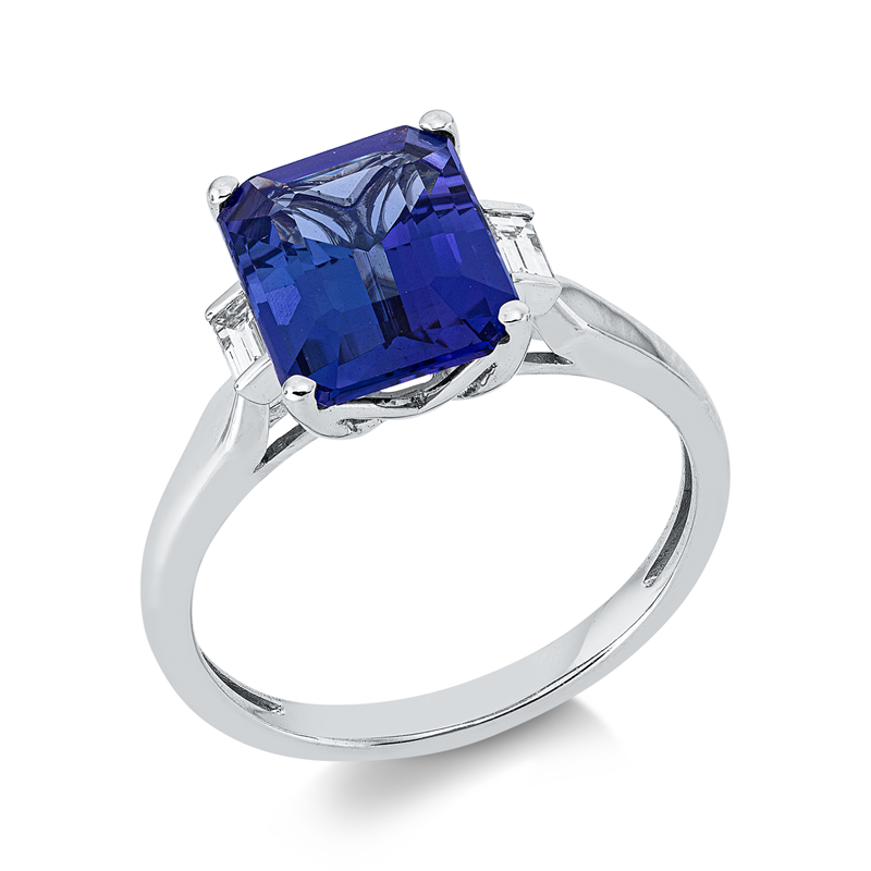Ring 18 kt WG, 2 Bag. 0,15 ct, TW-si, 1 Tansanit 3,14 ct blau