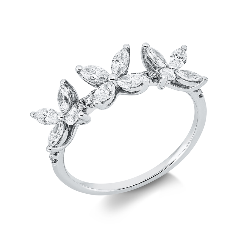 Ring 18 kt WG, 12 Nav. 0,70 ct, TW-vsi/si, 14 Brill. 0,11 ct, TW-si