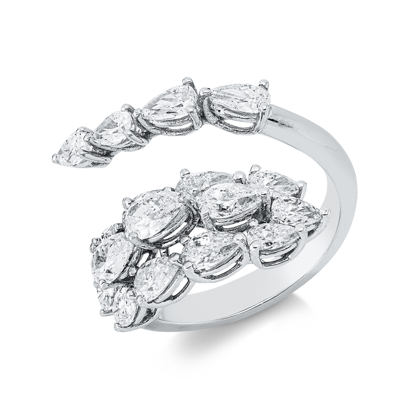 Ring 18 kt WG, 6 Tropfen 1,33 ct, F-vsi, 7 Tropfen 0,49 ct, F-vsi, 4 Tropfen 1,04 ct, F-vsi