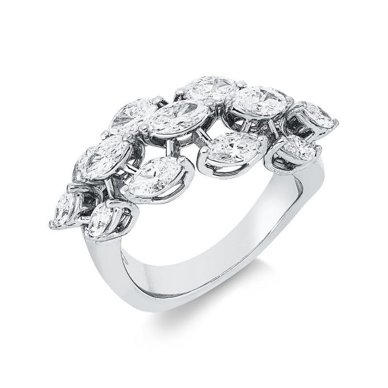 Ring 18 kt WG, 7 Nav. 1,47 ct, F-vsi, 6 Nav. 0,63 ct, F-si