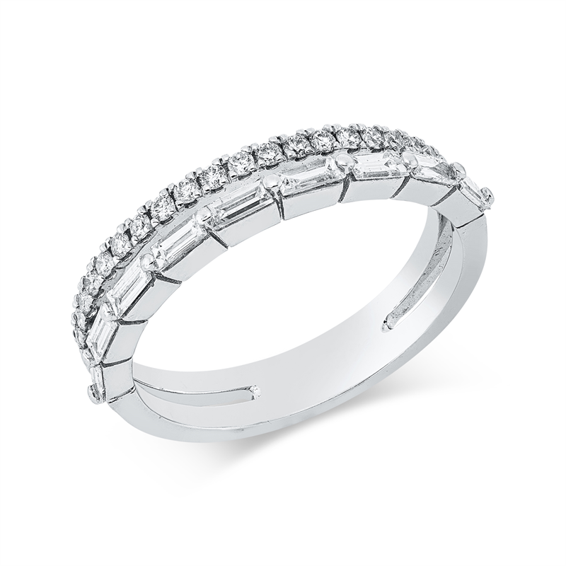 Ring 18 kt WG, 9 Bag. 0,40 ct, F-vsi, 21 Brill. 0,22 ct, F-si