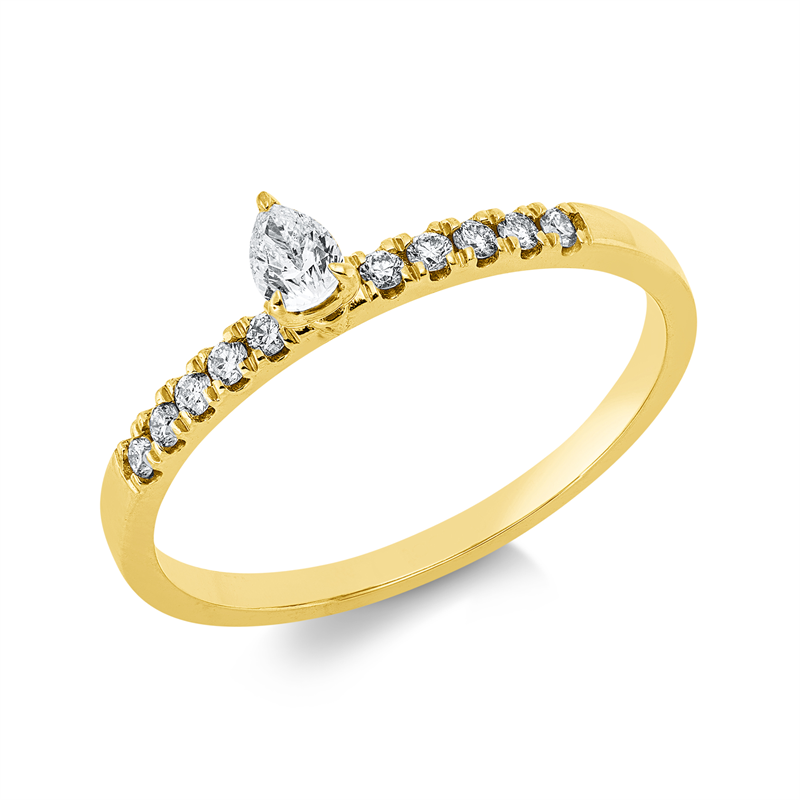 Ring 18 kt GG, 1 Tropfen 0,09 ct, F-vsi, 10 Brill. 0,11 ct, F-si