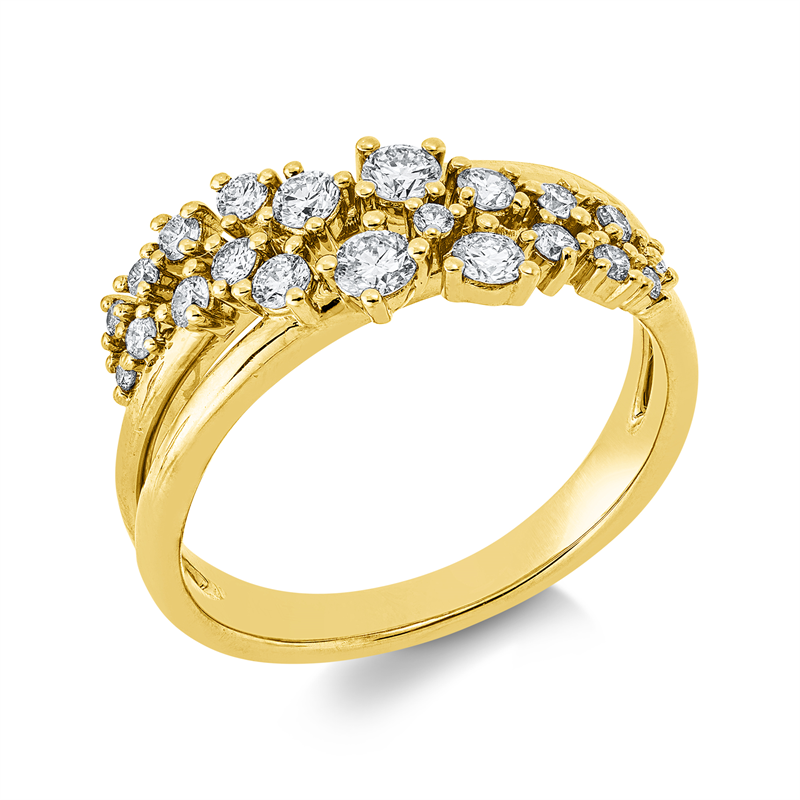 Ring 14 kt GG, 2 Brill. 0,12 ct, W-si/pi, 1 Brill. 0,07 ct, W-si/pi, 17 Brill. 0,32 ct, W-si/pi