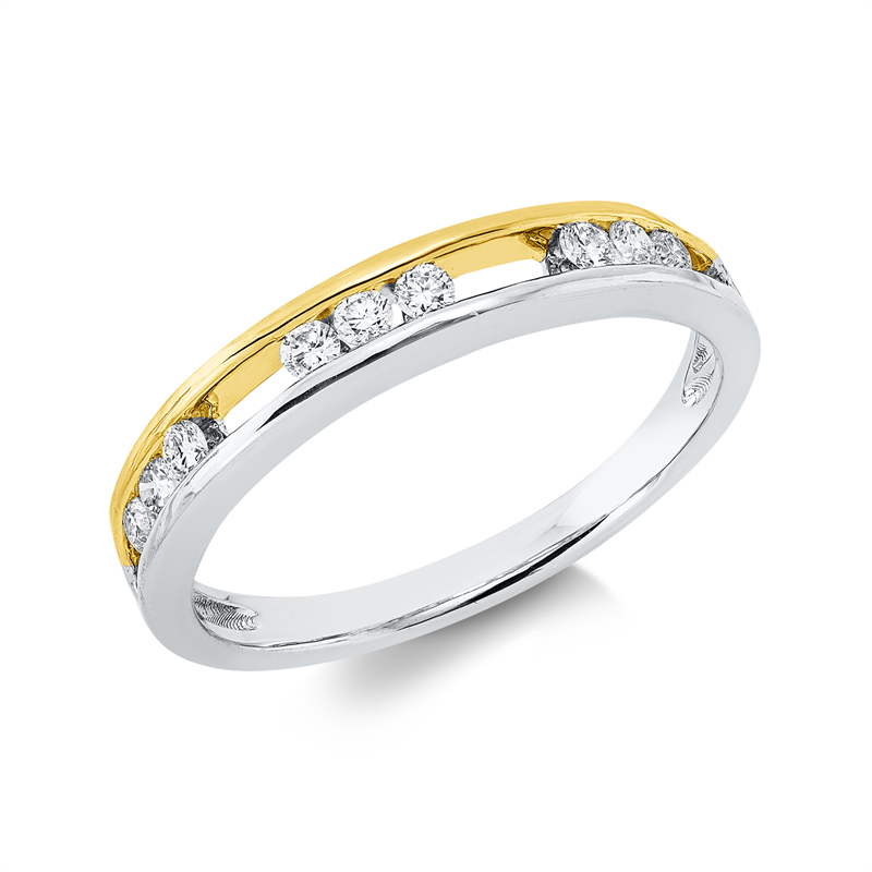 Ring 14 kt GG+WG, 9 Brill. 0,20 ct, W-si/pi