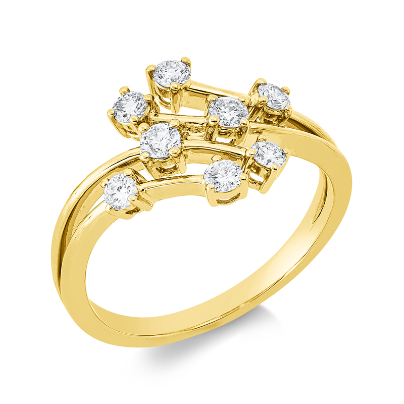 Ring 14 kt GG, 4 Brill. 0,20 ct, W-si/pi, 2 Brill. 0,12 ct, W-si/pi, 2 Brill. 0,09 ct, W-si/pi