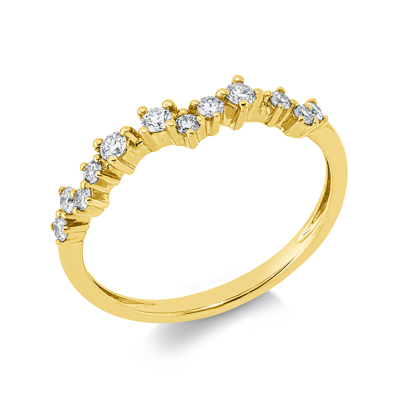 Ring 14 kt GG, 3 Brill. 0,10 ct, W-si/pi, 9 Brill. 0,16 ct, W-si/pi