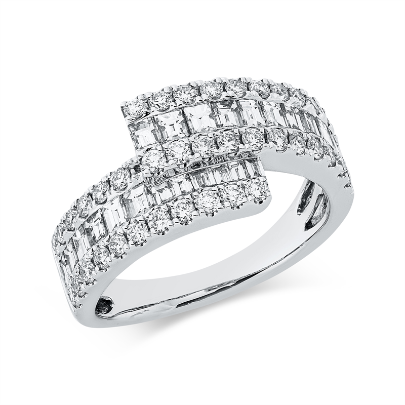 Ring 18 kt WG, 39 Brill. 0,65 ct, TW-si, 23 Bag. 0,94 ct, TW-si
