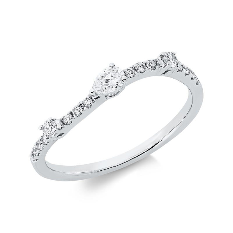 Ring 18 kt WG, 1 Tropfen 0,12 ct, TW-si, 16 Brill. 0,17 ct, TW-si