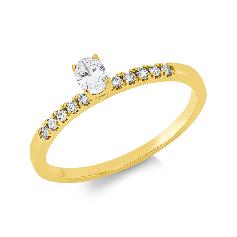 Ring 18 kt GG, 1 Oval 0,16 ct, F-vsi, 10 Brill. 0,11 ct, F-si