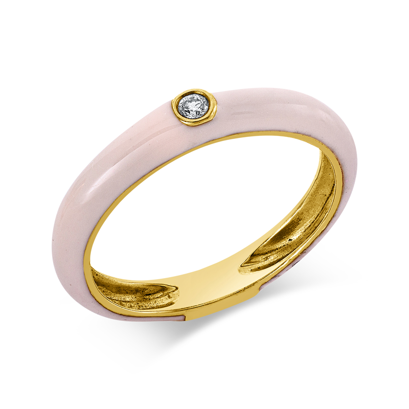 Ring 18 kt GG, 1 Brill. 0,02 ct, TW-pi, 1 Emaille pink