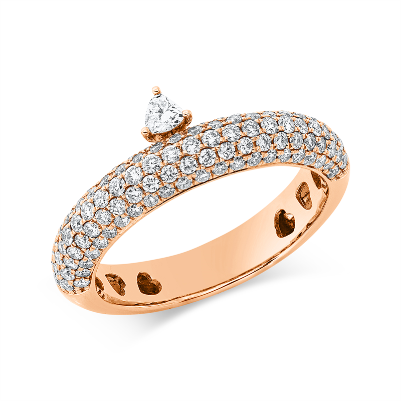 Ring 18 kt RG, 1 Herzschl. 0,07 ct, TW-si, 114 Brill. 0,81 ct, TW-si