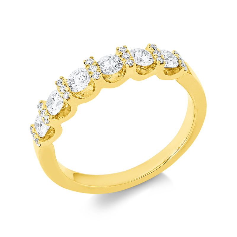 Ring 18 kt GG, 6 Brill. 0,60 ct, TW-si, 21 Brill. 0,11 ct, TW-si