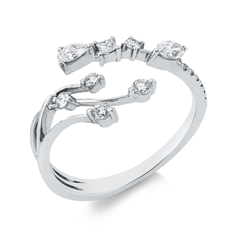 Ring 18 kt WG, 1 Princ. 0,08 ct, TW-si, 1 Tropfen 0,04 ct, TW-si, 1 Nav. 0,12 ct, TW-si, 11 Brill. 0,15 ct, TW-si