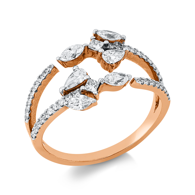 Ring 18 kt RG+WG, 4 Nav. 0,30 ct,2 Tropfen 0,06 ct,2 Princ. 0,14 ct, 36 Brill. 0,19 ct, TW-si
