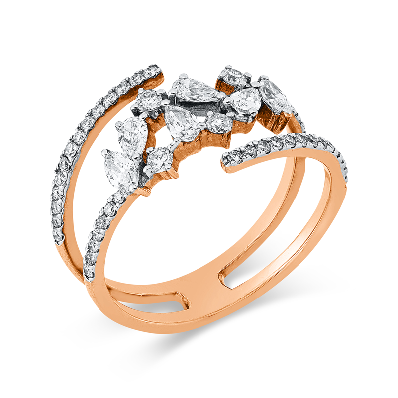 Ring 18 kt RG+WG, 2 Nav. 0,17 ct, TW-si, 4 Tropfen 0,24 ct, TW-si, 47 Brill. 0,33 ct, TW-si