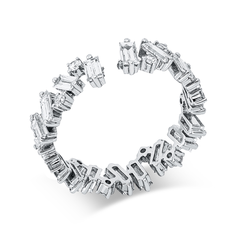 Ring 18 kt WG, 6 Bag. 0,53 ct, D/F-vsi/si, 12 Bag. 0,94 ct, TW-vsi/si, 12 Brill. 0,21 ct, TW-si/pi