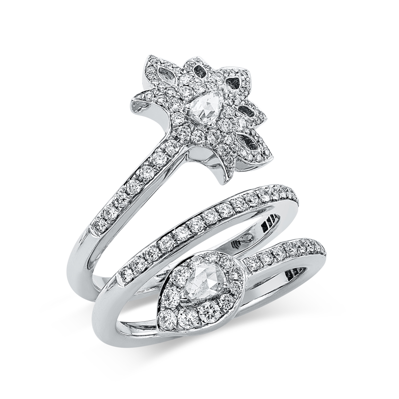 Ring 18 kt WG, 2 Rosen-Schl 0,27 ct, TW-si, 108 Brill. 1,22 ct, TW-si