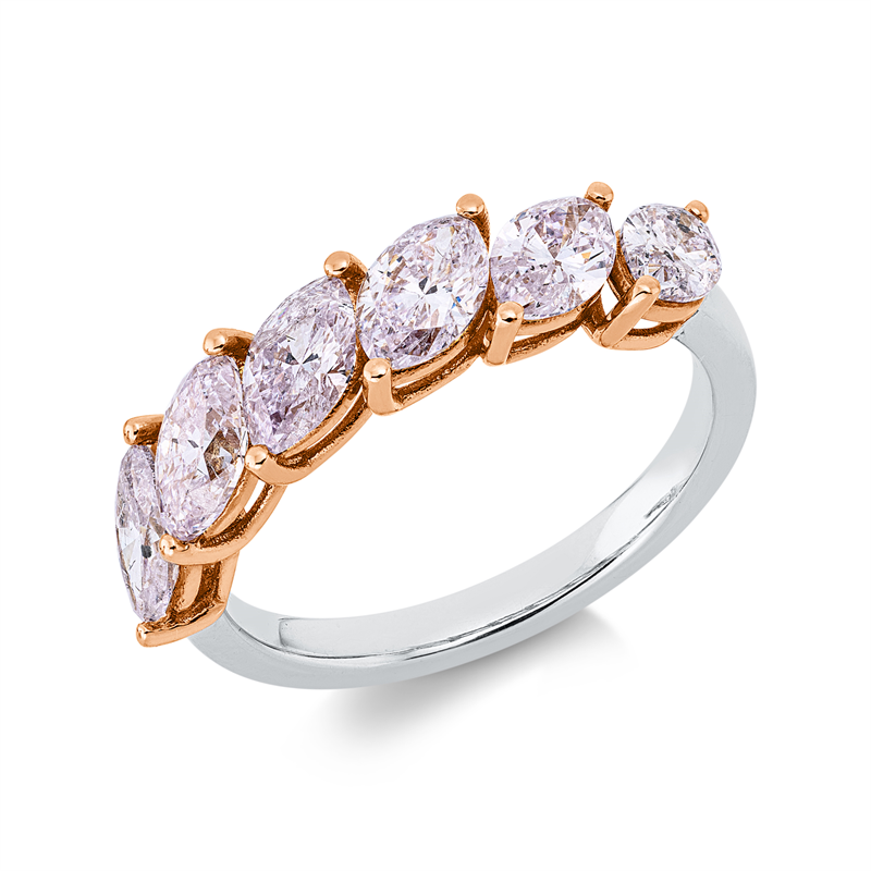Ring 18 kt WG+RG, 6 Nav. 2,02 ct, pink